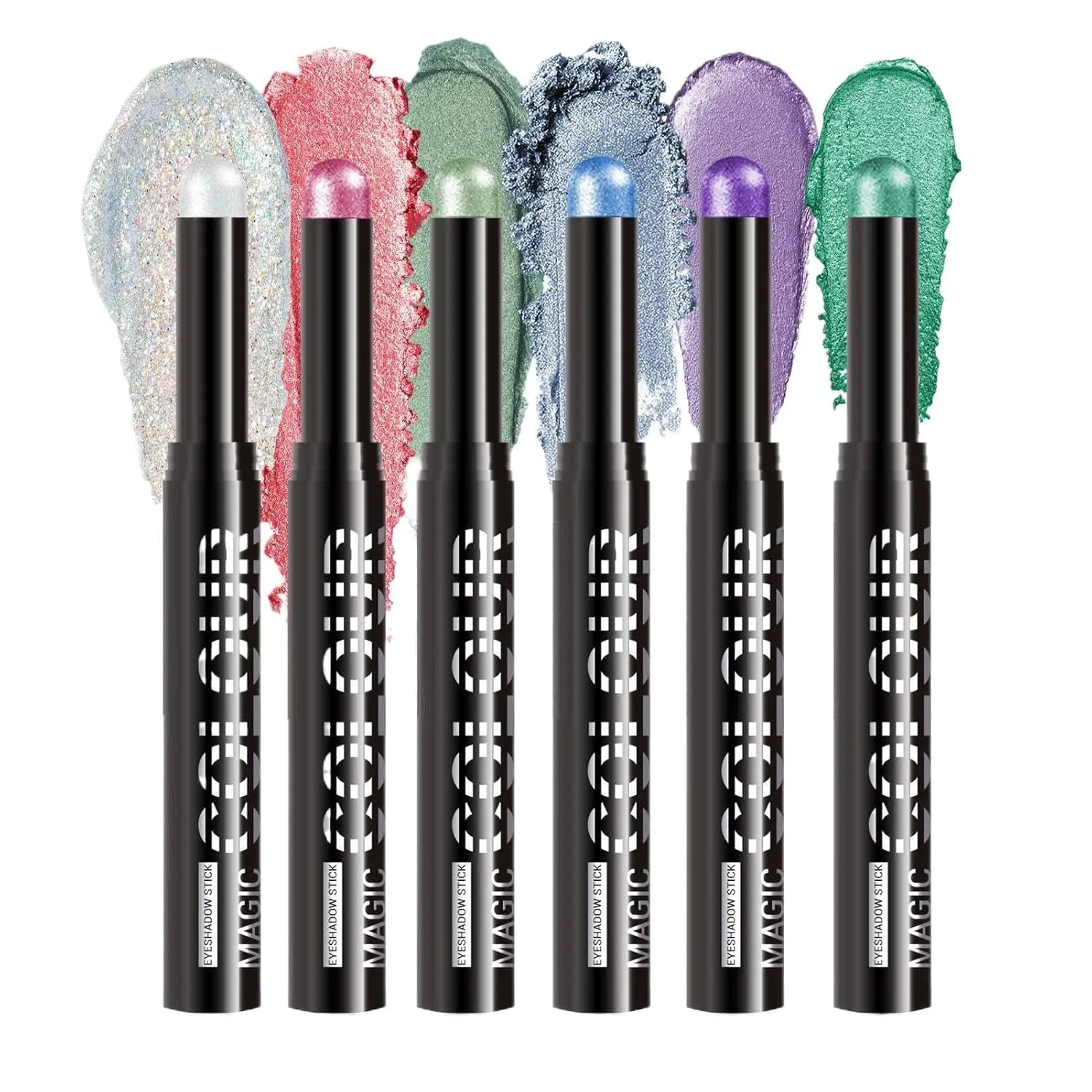 6pcs Cream Eyeshadow Stick - Makeup Pencil with Shimmer Finish | Long-Lasting Waterproof ABS Eye Shadow Set | Beauty Cosmetic Kit | Blendable Texture for Travel Holiday Daily Use Birthday Gift