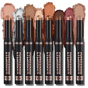 6PCS Waterproof Eyeshadow Highlighter Contouring Sticks Makeup Set Metallic And Matte Shimmery Eye Pencil Long Lasting