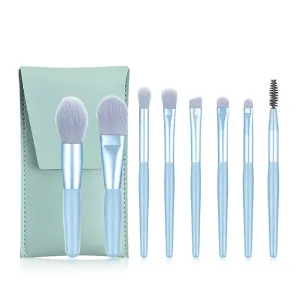 8 Pack Travel Portable Eyelash Lip Concealer Blush Makeup Brush Set (Color : 8pc Blue with bag)