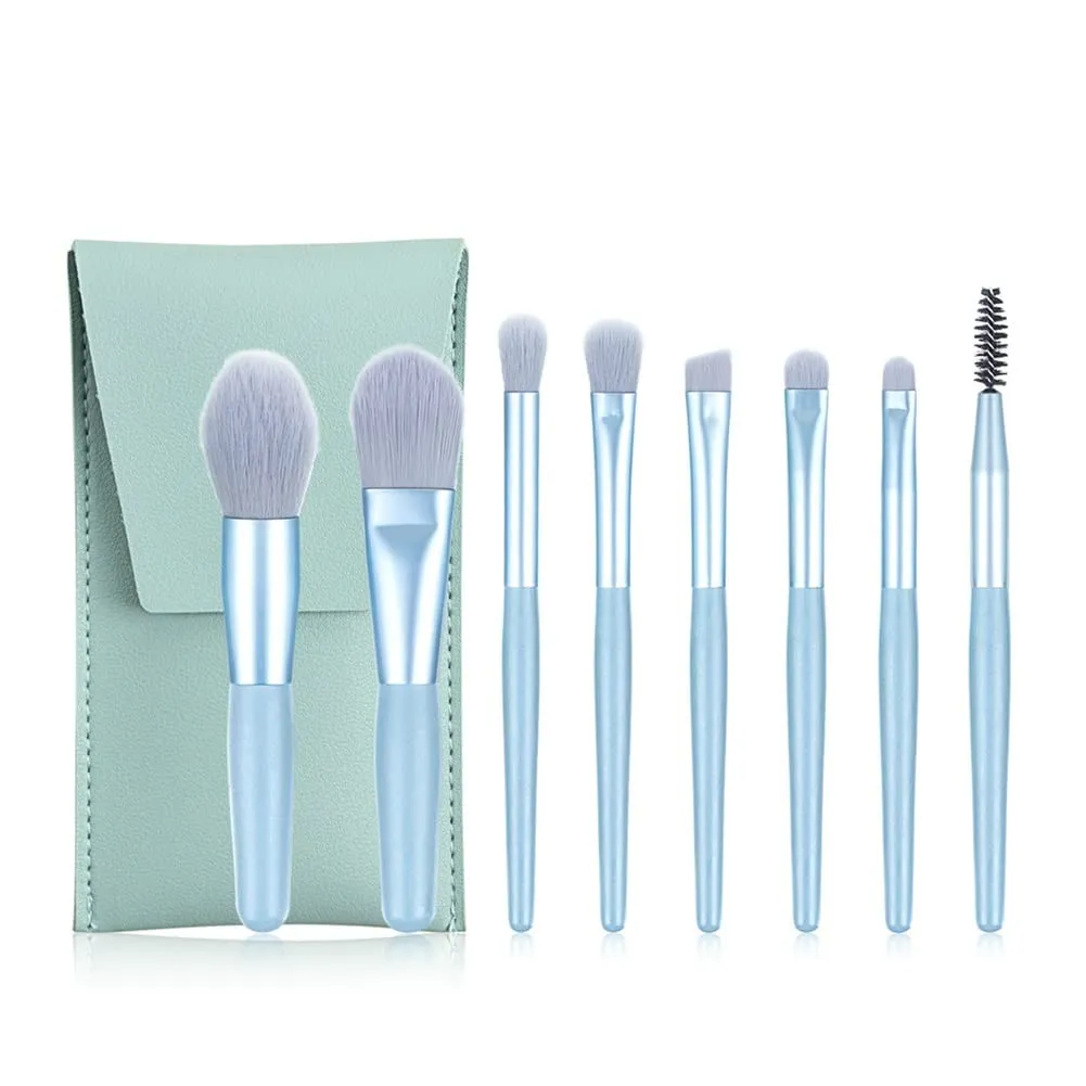 8 Pack Travel Portable Eyelash Lip Concealer Blush Makeup Brush Set (Color : 8pc Blue with bag)