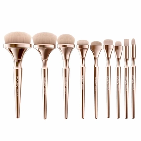 9Pcs Makeup Brushes Set Golden Nylon Bristles for Foundation Concealer Highlighter Nose Shade Eye Brush
