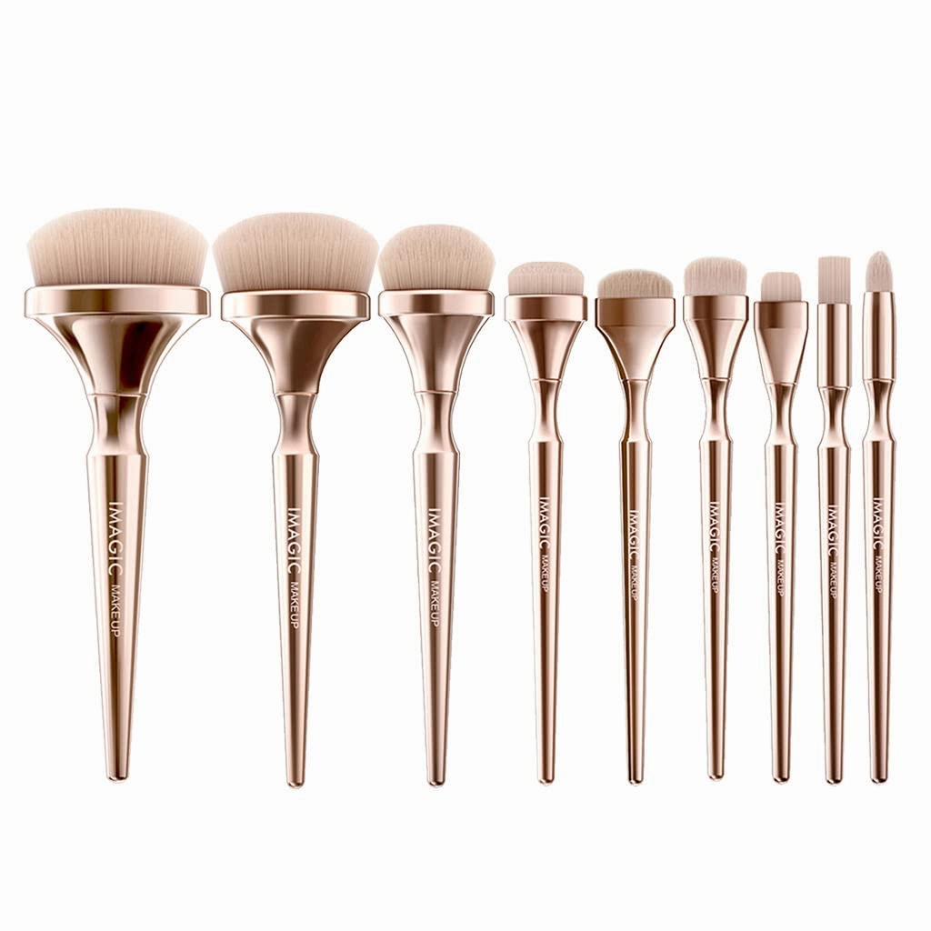 9Pcs Makeup Brushes Set Golden Nylon Bristles for Foundation Concealer Highlighter Nose Shade Eye Brush