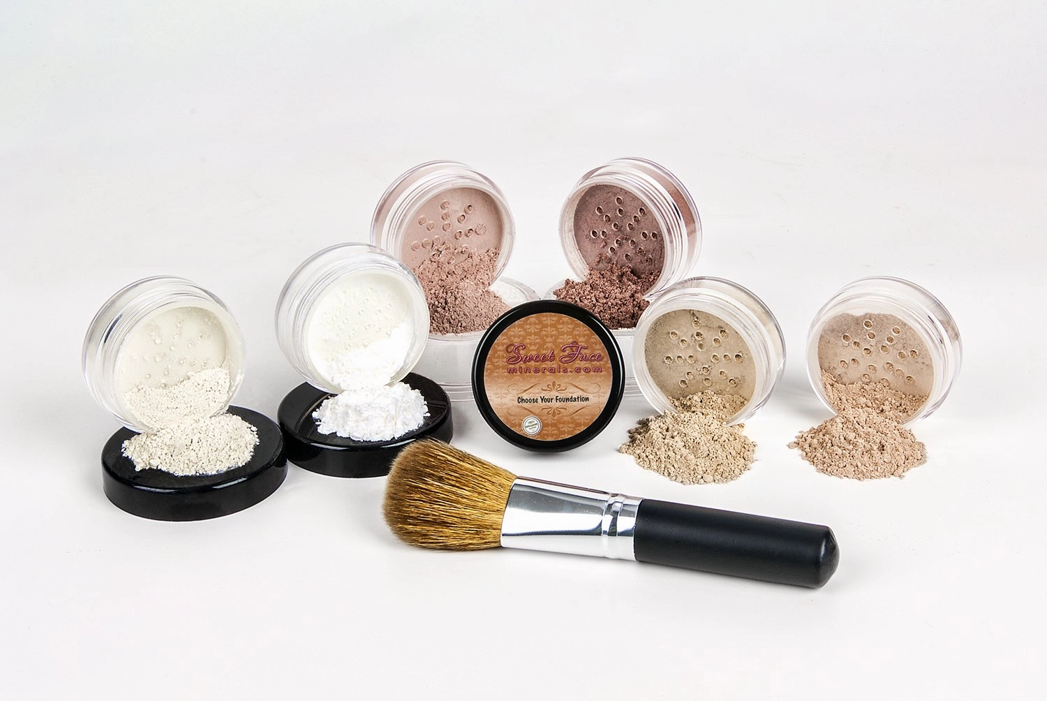 (SPF 30) (20Gms) (7PC) DEEP TAN Shade Makeup Kit by SweetFace Minerals,Packs Foundation Makeup Powder, Medium Concealer Powder, Peach Blush, Bronzer Powder, Matte Primer Powder, White Finishing Powder