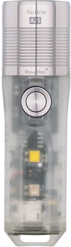A25 Flashlight with Side Light Shining In The Dark,Water Resistant,EDC Keychain Flashlight with Replaceable rechargeable Battery, Rovyvon (White UV Cree)