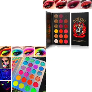 Afflano 2 Pcs Makeup Palettes Eyeshadow Red Shade 18 Colors   Neon Glow In Dark Eye shadow Palette 24 Colors, Highly Pigmented True Red Eye Shadow Blending Neon Powder Velvet Texture Eye Shadow Kit