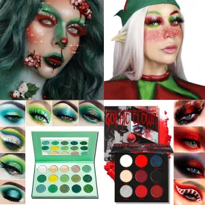 Afflano Red Green Eyeshadow Palette Christmas Makeup Pallet, Green Glitter Eyeshadow Black Red Goth Eyeshadow Highly Pigmented, Grinch Witches Green Makeup, Zombie Vampire Halloween Smoky Eye Makeup