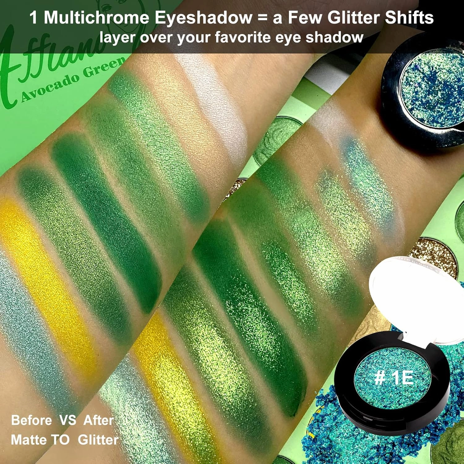 Afflano Green Eyeshadow Palette - MultiChrome Forest Emerald Green Glitter Eyeshadow, Highly Pigmented Chrome Shimmer Eye Shadow