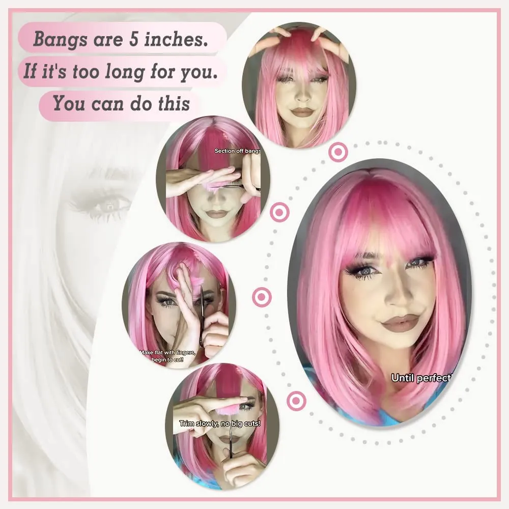 AISI BEAUTY Green Bangs Short Bob Wig - 12 Inch Heat Resistant Synthetic Party Cosplay Wig