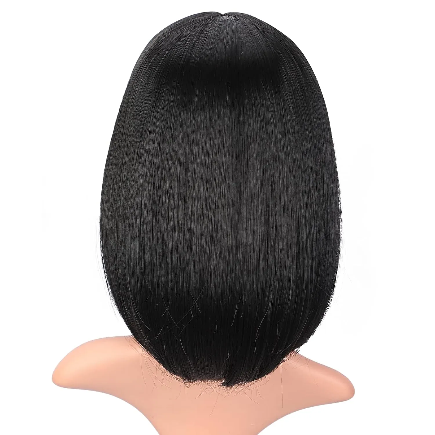 AISI BEAUTY Short Straight Bob Wigs with Bangs Black Synthetic Straight Wigs Full Head Hair Neat Bangs Wigs Natural Looking for Daily Party Use (12 inch, Natural Black)