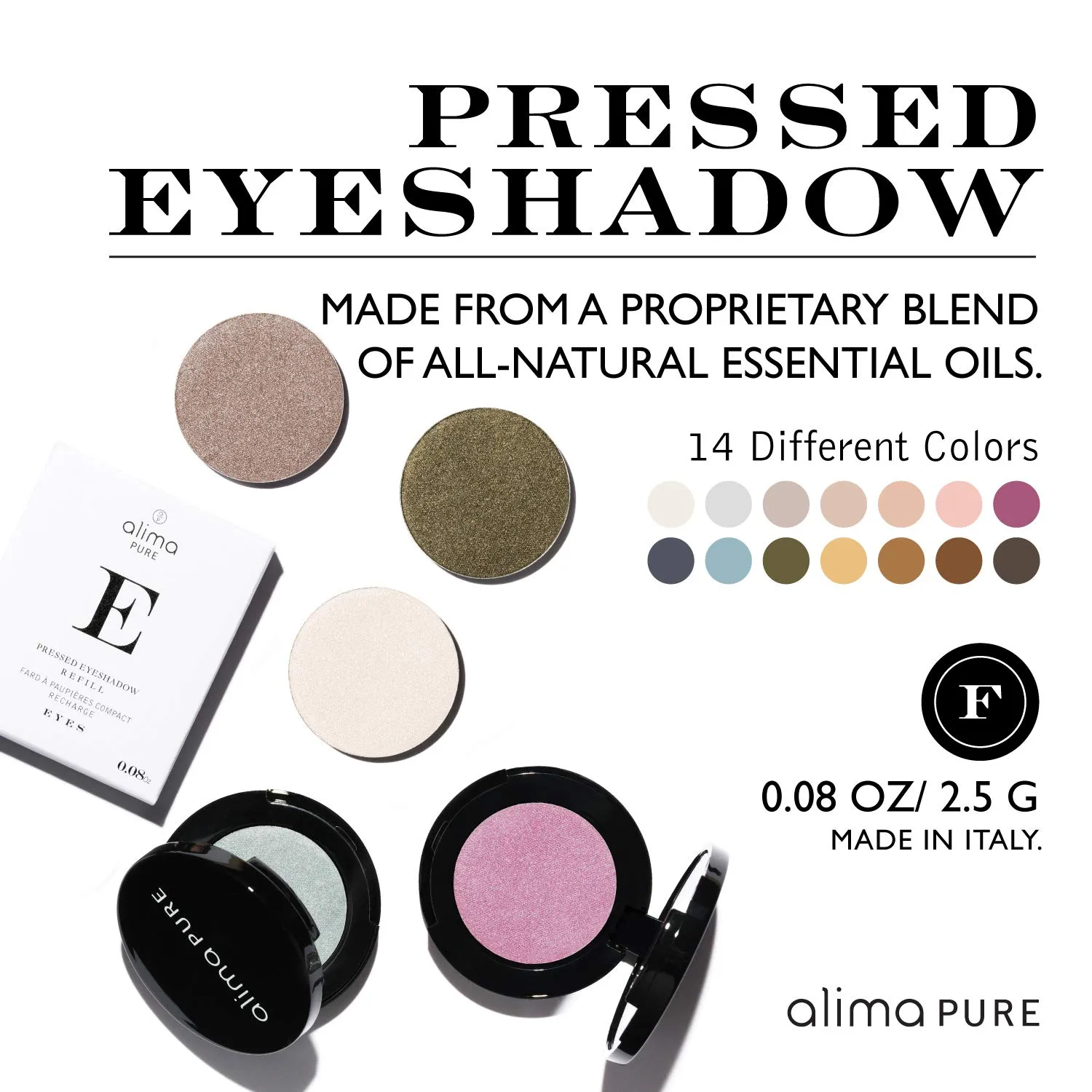 Alima Pure Pressed Eyeshadow - Eyeshadow Singles- Long-lasting Blendable Natural, Matte or Glitter Eyeshadow (0.08 oz/ 2.5 g) | Luxe