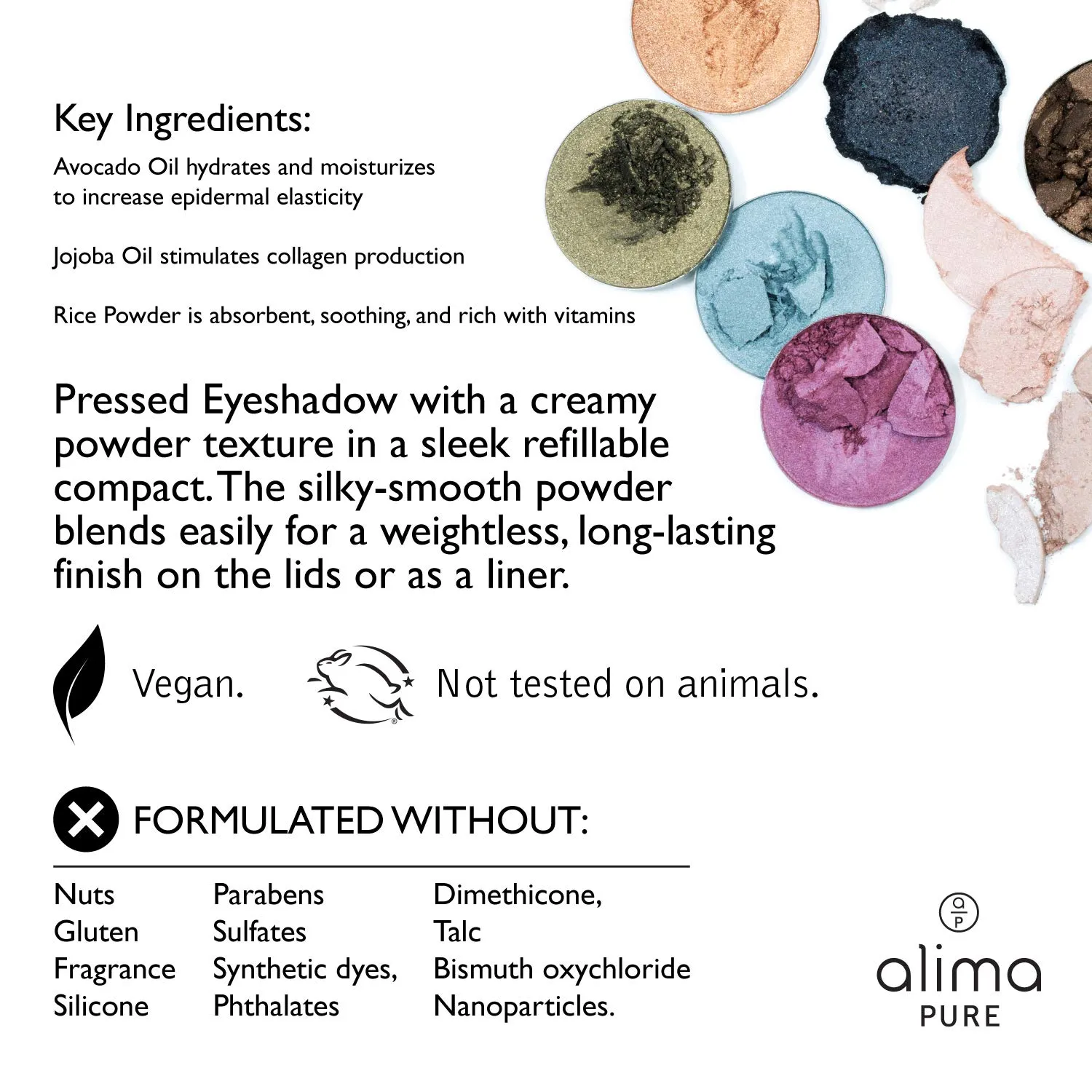 Alima Pure Pressed Eyeshadow - Eyeshadow Singles- Long-lasting Blendable Natural, Matte or Glitter Eyeshadow (0.08 oz/ 2.5 g) | Luxe
