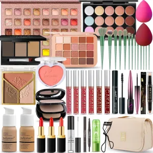 All in One Makeup Kit for Women Full Kit, Professional Travel Makeup Kit for Women & Teens, Foundation Eyeshadow Lipstick Brow Pencil Eyeliner Contour Powder, Complete Make Up Gift Set for Beginners