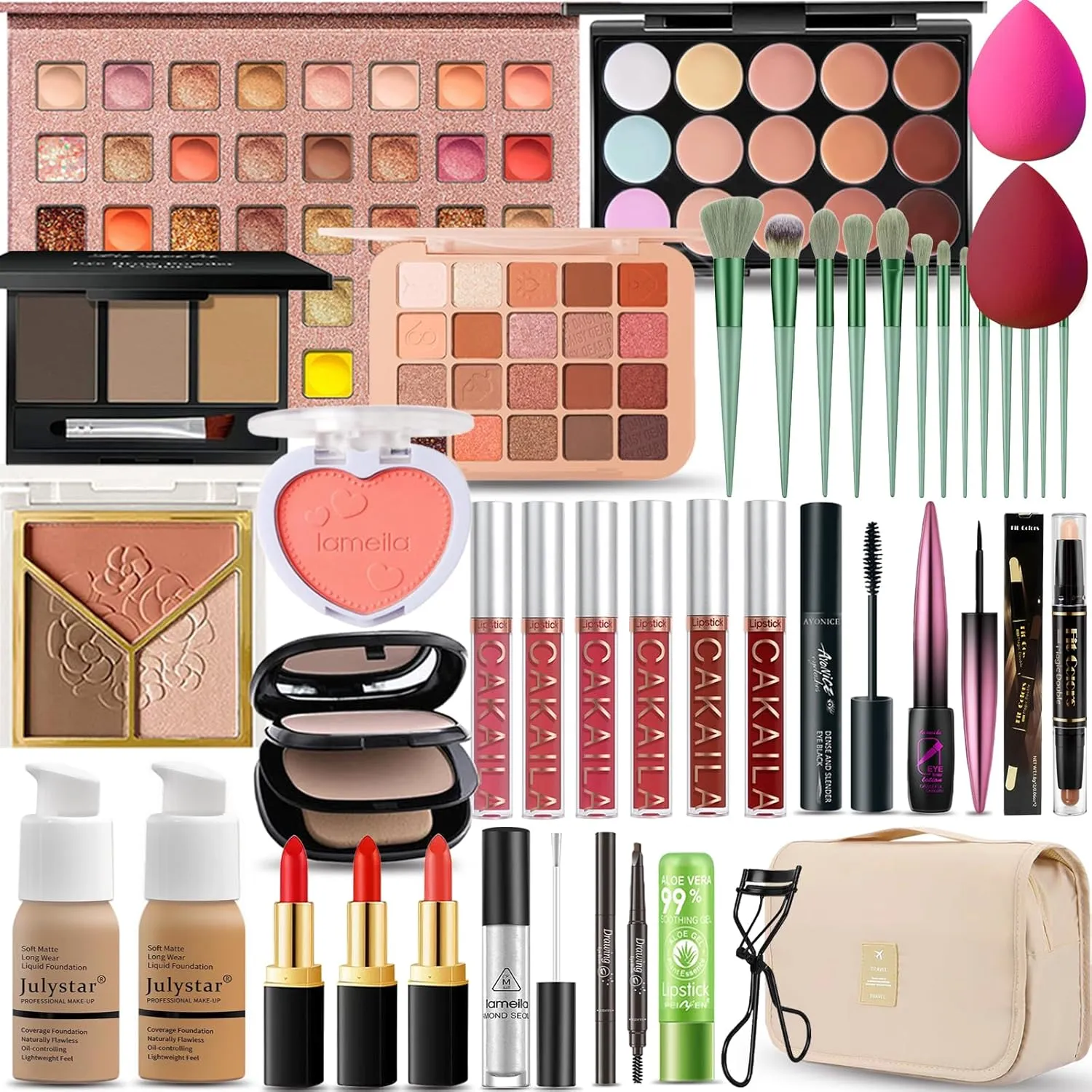 All in One Makeup Kit for Women Full Kit, Professional Travel Makeup Kit for Women & Teens, Foundation Eyeshadow Lipstick Brow Pencil Eyeliner Contour Powder, Complete Make Up Gift Set for Beginners