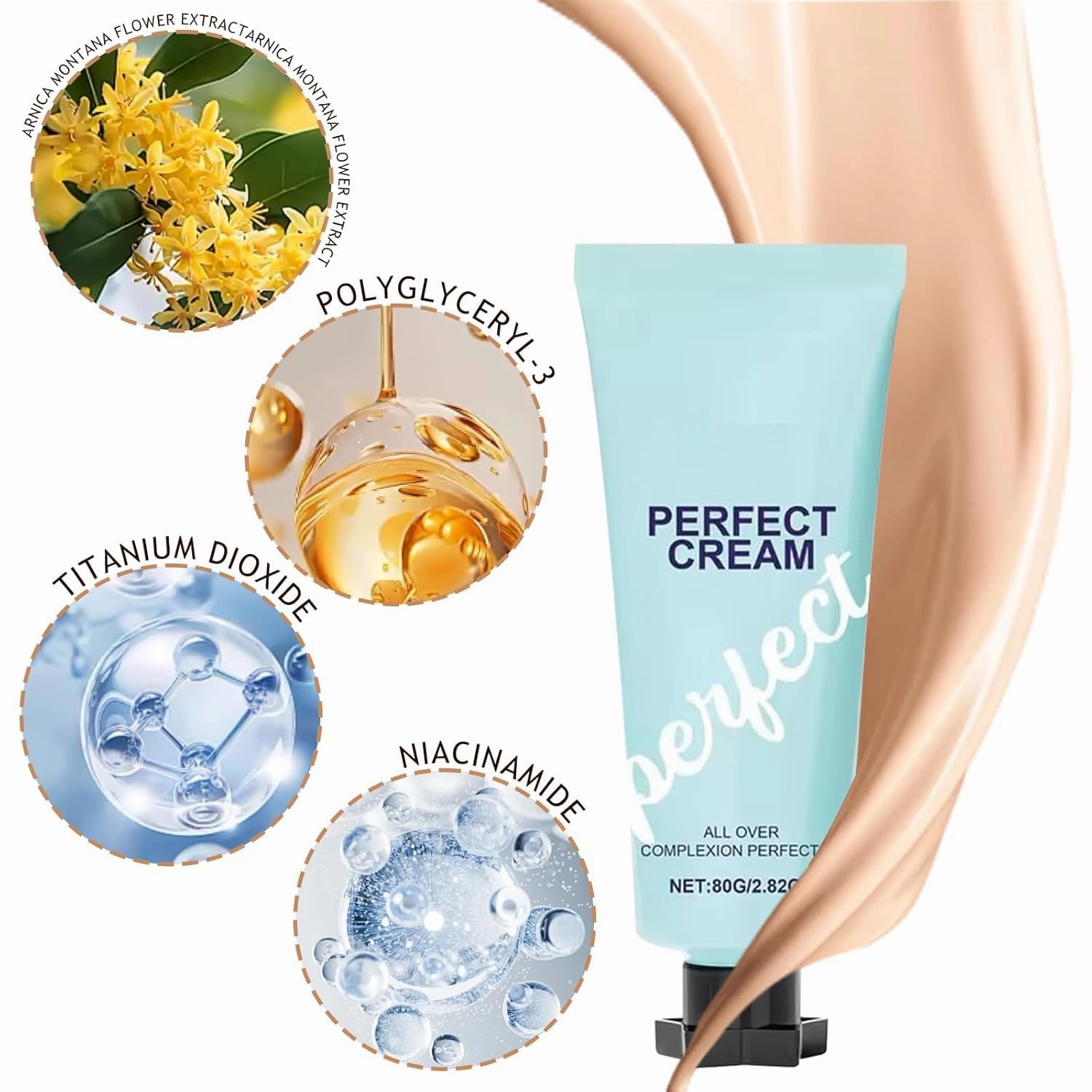 All-Over Complexion Perfector, Hydrating Full Coverage Concealer Cream, Supreme Creme Long-Lasting CC Cream Foundation, Waterproof Transfer-Resistant (2pcs, One Size)