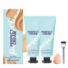 All-Over Complexion Perfector, Hydrating Full Coverage Concealer Cream, Supreme Creme Long-Lasting CC Cream Foundation, Waterproof Transfer-Resistant (2pcs, One Size)