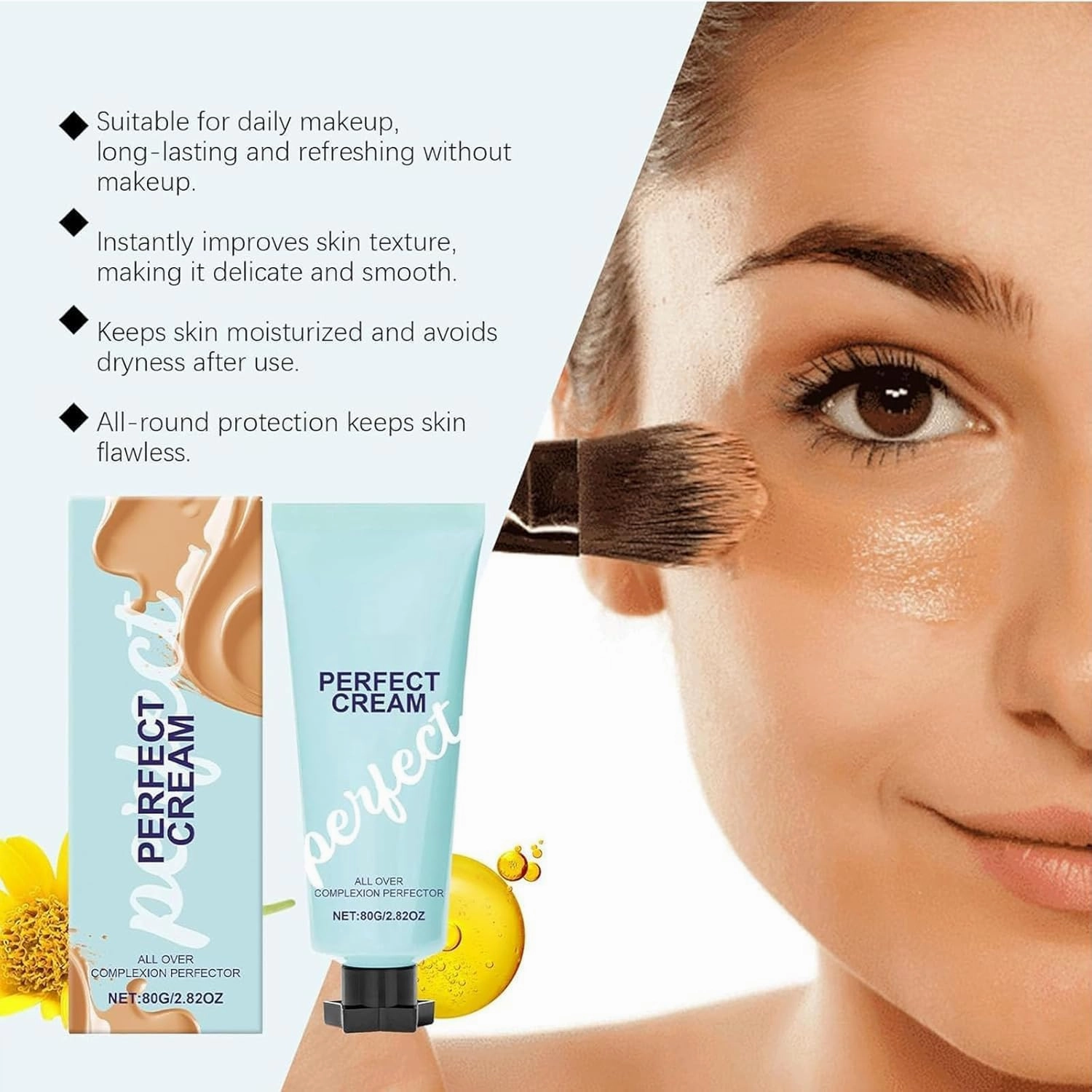 All-Over Complexion Perfector, Hydrating Full Coverage Concealer Cream, Supreme Creme Long-Lasting CC Cream Foundation, Waterproof Transfer-Resistant (2pcs, One Size)