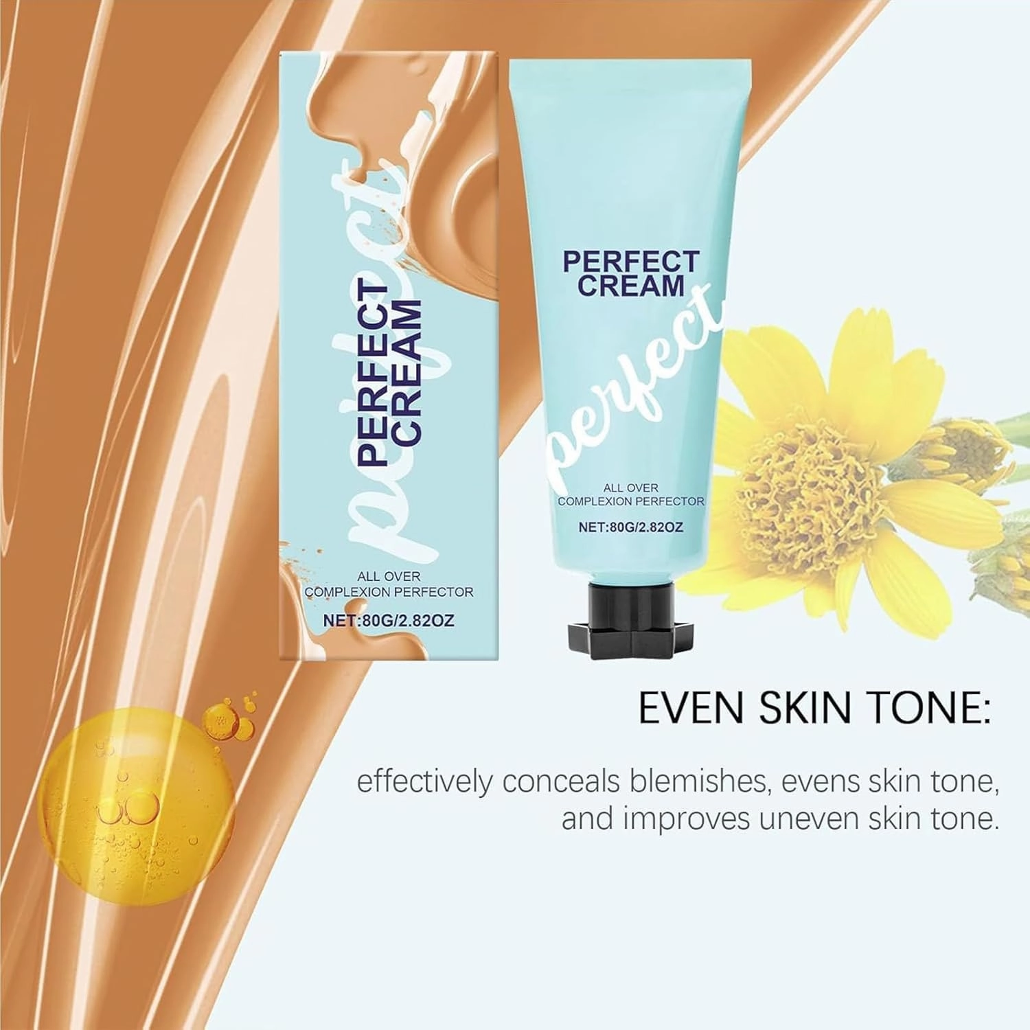 All-Over Complexion Perfector, Hydrating Full Coverage Concealer Cream, Supreme Creme Long-Lasting CC Cream Foundation, Waterproof Transfer-Resistant (2pcs, One Size)