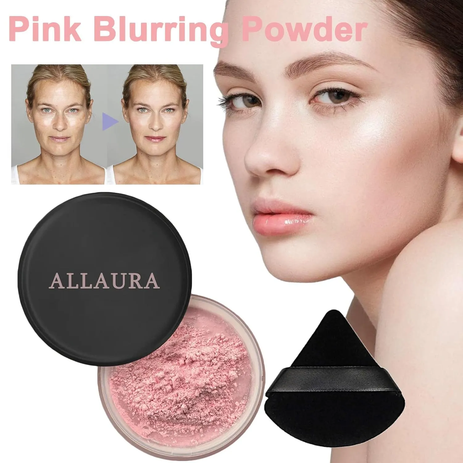 Allura Beauty Blurring Setting Powder - Pink Loose Setting Powder for All Skin Tones (Pink-2Pcs)