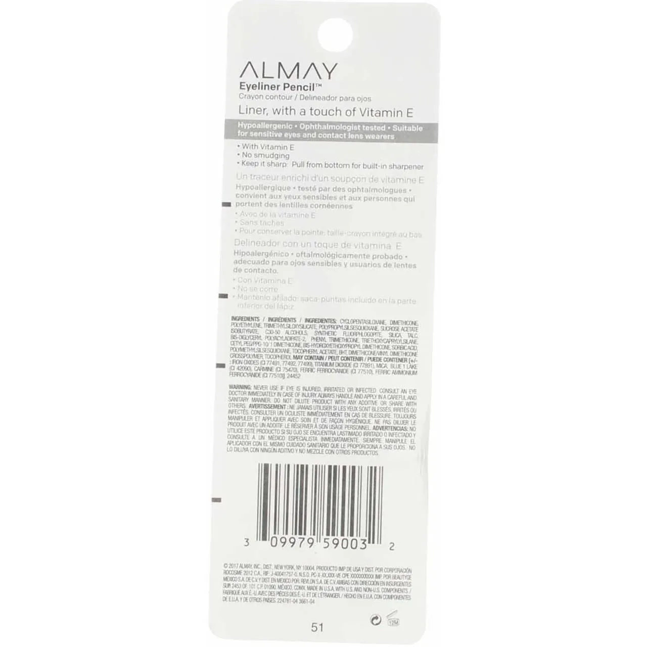 Almay Top of the Line Eyeliner Pencil, Black Pearl [208], 0.01 oz (Pack of 4)