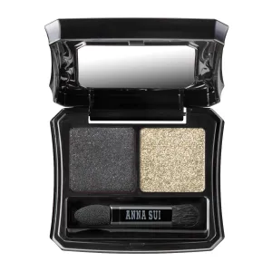 ANNA SUI - Eye Color Compact - Two-Tone Eye Shadow Fillers for Eyeshadow Palette - Black and Gold Long-Lasting Eye Makeup - 04 Black Cat x Full Moon - 0.05 oz.