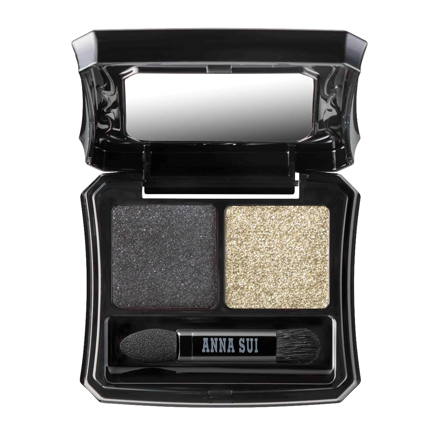 ANNA SUI - Eye Color Compact - Two-Tone Eye Shadow Fillers for Eyeshadow Palette - Black and Gold Long-Lasting Eye Makeup - 04 Black Cat x Full Moon - 0.05 oz.