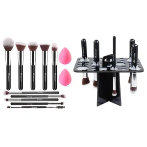 BEAKEY Makeup Brush Set Professional & Makeup Brush Drying Rack,Makeup Brush Holder - Black