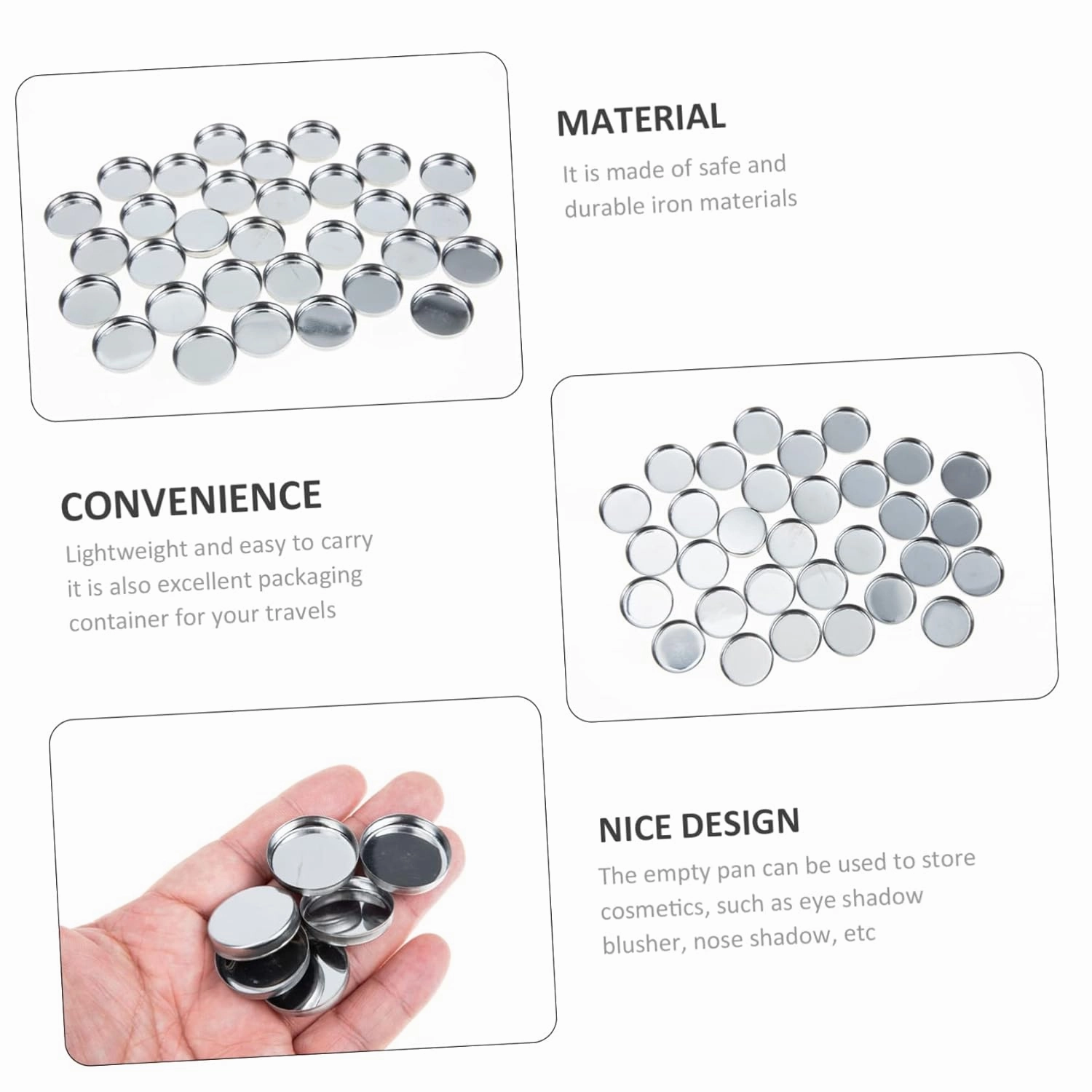 Beaupretty 120pcs Round Empty Metal Makeup Pans for Eyeshadow Highlighter Lightweight Cosmetic Accessory for Makeup Artists Easy to Use Travel-friendly