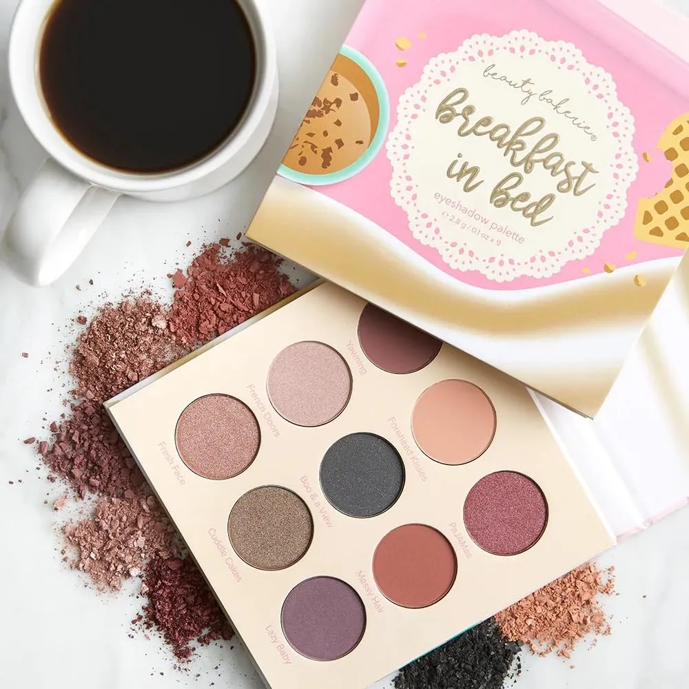 Beauty Bakerie Cosmetics Highly Pigmented Eye Shadow Makeup Palette, Sparkly/Glitter/Shimmer/Metallic/Matte Eyeshadow Look, Vegan, Cruelty-Free, Paraben-Free, 9 Shades, Breakfast in Bed