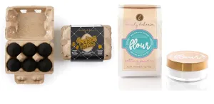 Beauty Bakerie Flour Setting Powder for Foundation, 0.5oz, Rice (White)   Blending Egg Beauty Sponge Cosmetic Face Blender Sponge Applicator, 6 Pack Set, Black Egg-cellence, 2 Pack Bundle