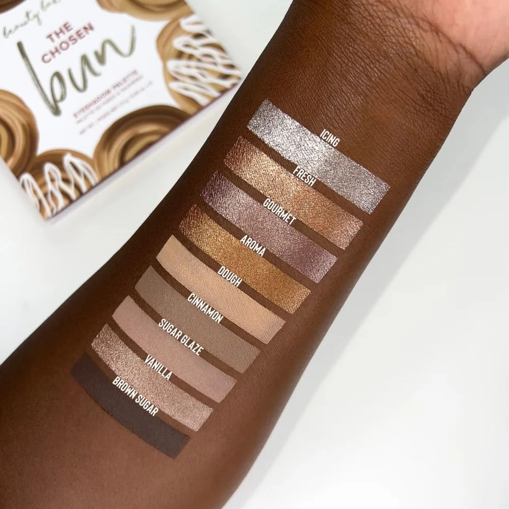 Beauty Bakerie Cosmetics Highly Pigmented Eye Shadow Makeup Palette, Sparkly/Glitter/Shimmer/Metallic/Matte Eyeshadow Look, Vegan, Cruelty-Free, Paraben-Free, 9 Shades, The Chosen Bun