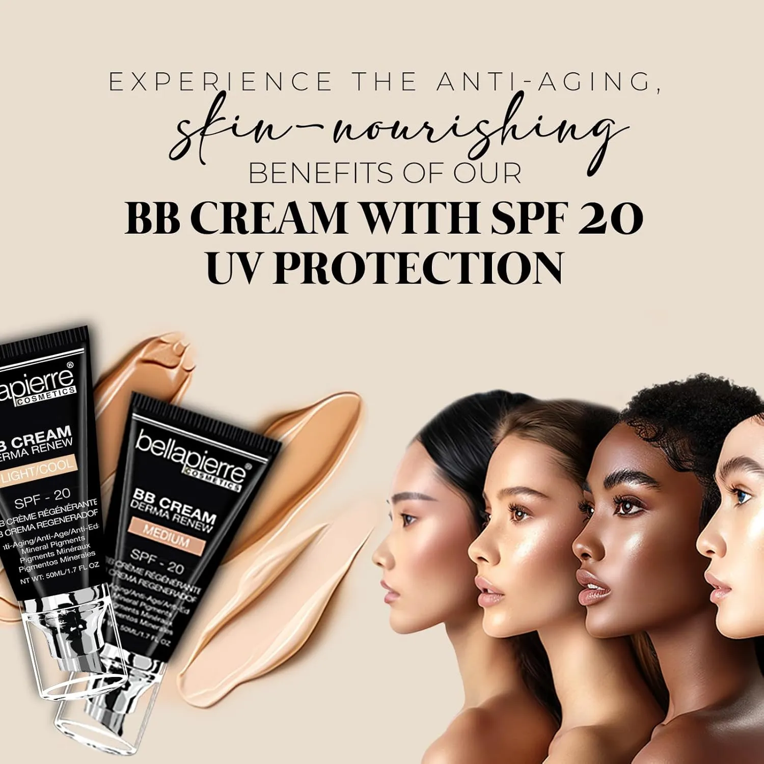 bellapierre BB Cream with SPF 20 - Tinted Sunscreen, Concealer, Matte Foundation, & Moisturizing Face Cream | Lightweight Formula   Pump Top Applicator | Non-Toxic & Paraben Free | 1.7 Oz - Fair Cool