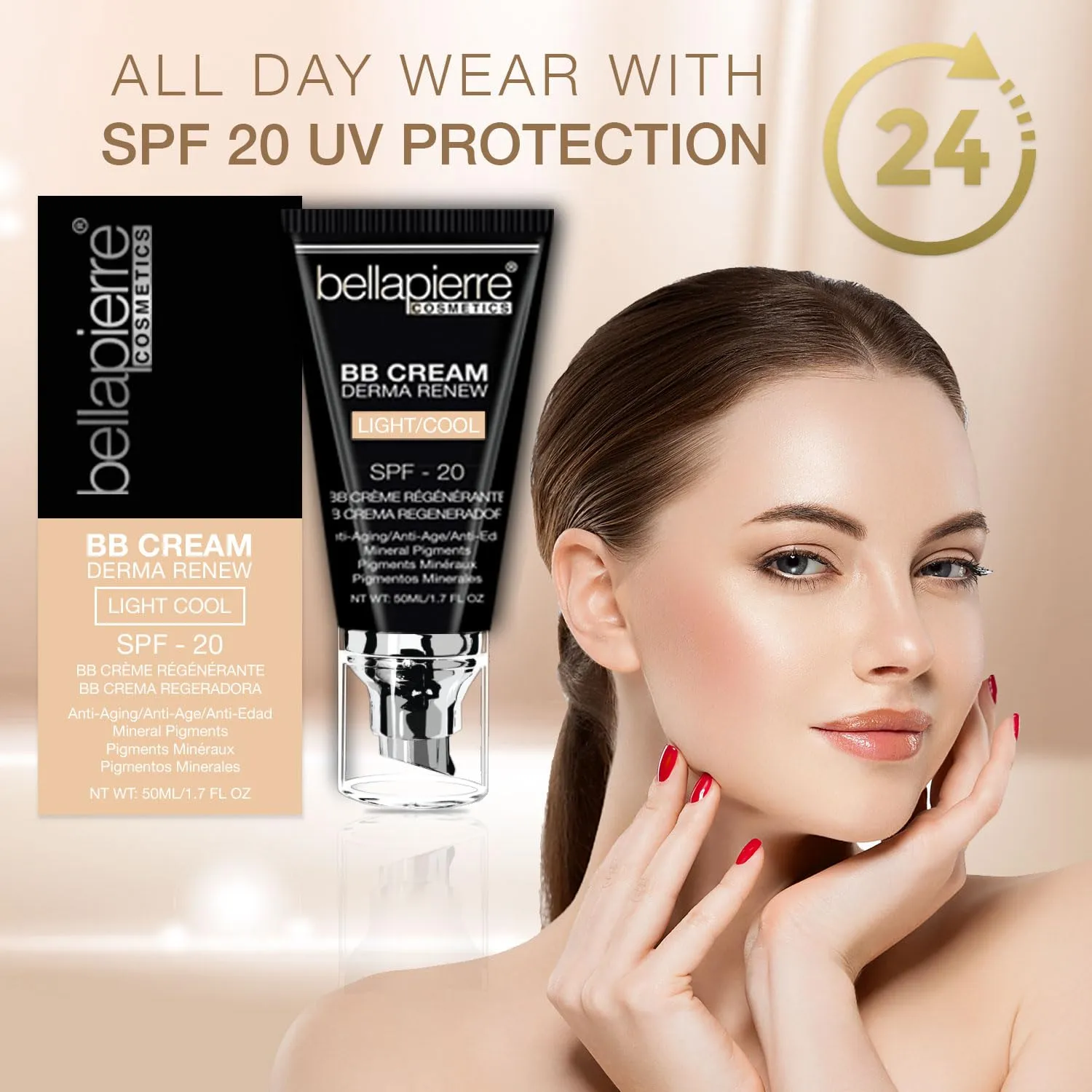 bellapierre BB Cream with SPF 20 - Tinted Sunscreen, Concealer, Matte Foundation, & Moisturizing Face Cream | Lightweight Formula   Pump Top Applicator | Paraben Free | 1.7 Oz - Medium Cool