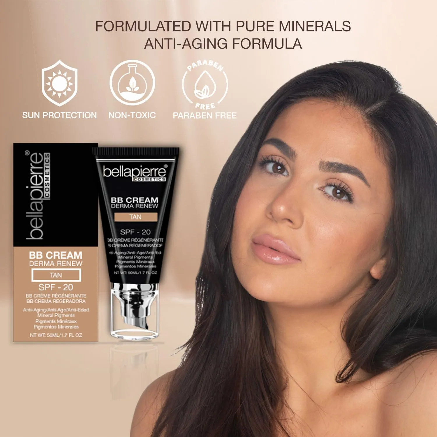 bellapierre BB Cream with SPF 20 - Tinted Sunscreen, Concealer, Matte Foundation, & Moisturizing Face Cream | Lightweight Formula   Pump Top Applicator | Paraben Free | 1.7 Oz - Medium Cool