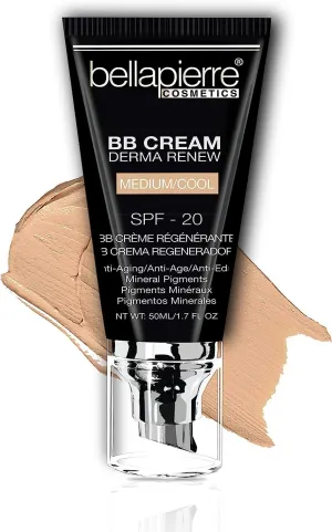 bellapierre BB Cream with SPF 20 - Tinted Sunscreen, Concealer, Matte Foundation, & Moisturizing Face Cream | Lightweight Formula   Pump Top Applicator | Paraben Free | 1.7 Oz - Medium Cool