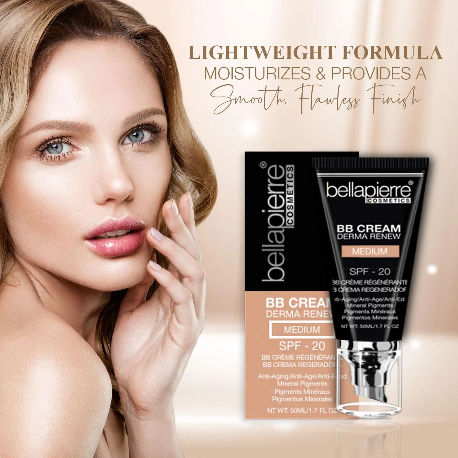bellapierre BB Cream with SPF 20 - Tinted Sunscreen, Concealer, Matte Foundation, & Moisturizing Face Cream | Lightweight Formula   Pump Top Applicator | Paraben Free | 1.7 Oz - Medium Cool