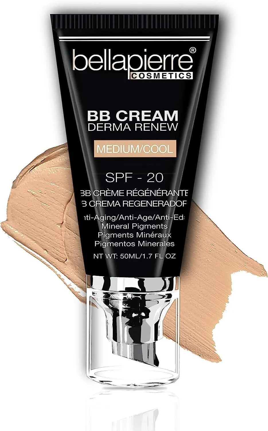bellapierre BB Cream with SPF 20 - Tinted Sunscreen, Concealer, Matte Foundation, & Moisturizing Face Cream | Lightweight Formula   Pump Top Applicator | Paraben Free | 1.7 Oz - Medium Cool