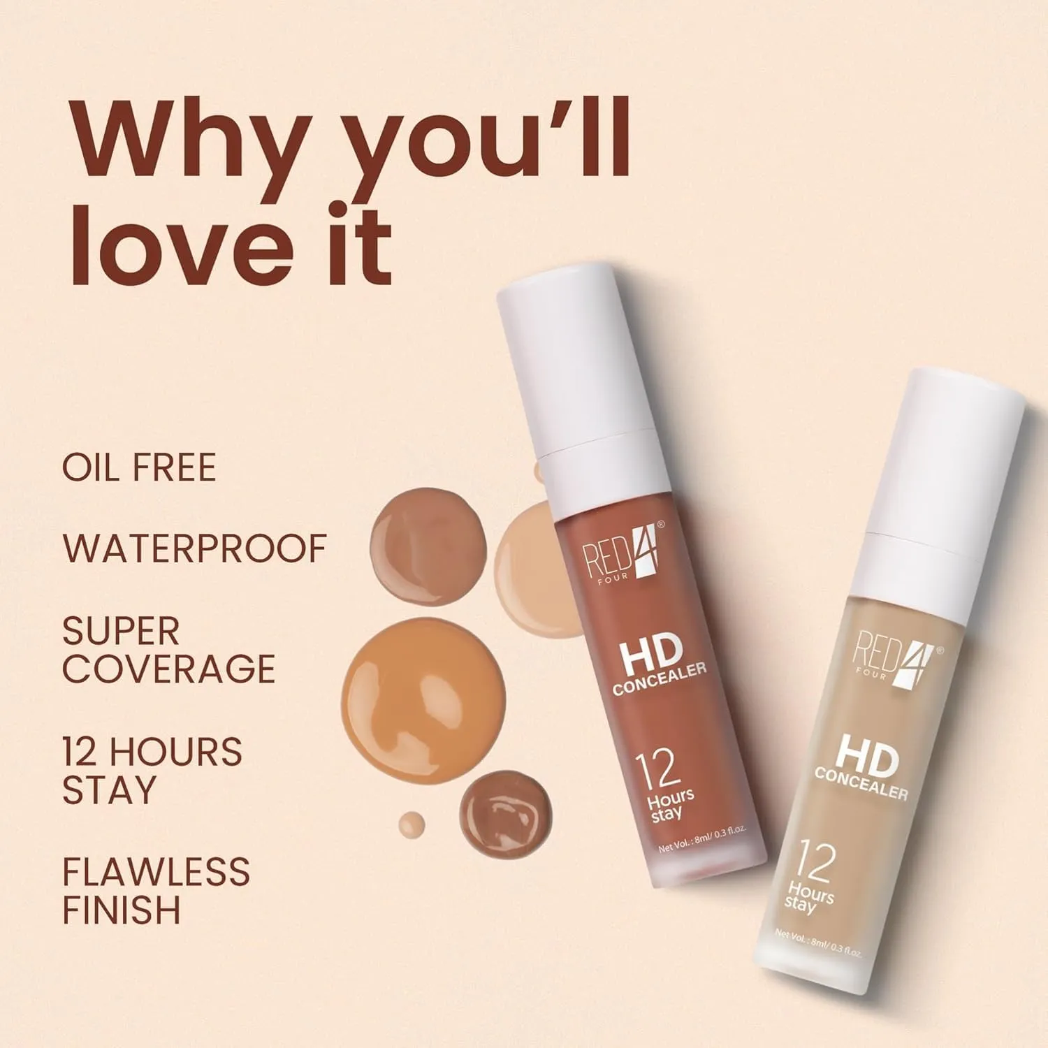BEMT HD Liquid Concealer With HD Finish | 12 Hours Stay | Full Coverage | Oil Free   Matte & Weightless Formula | Concealer for Women | Waterproof | (05, 8 ML)