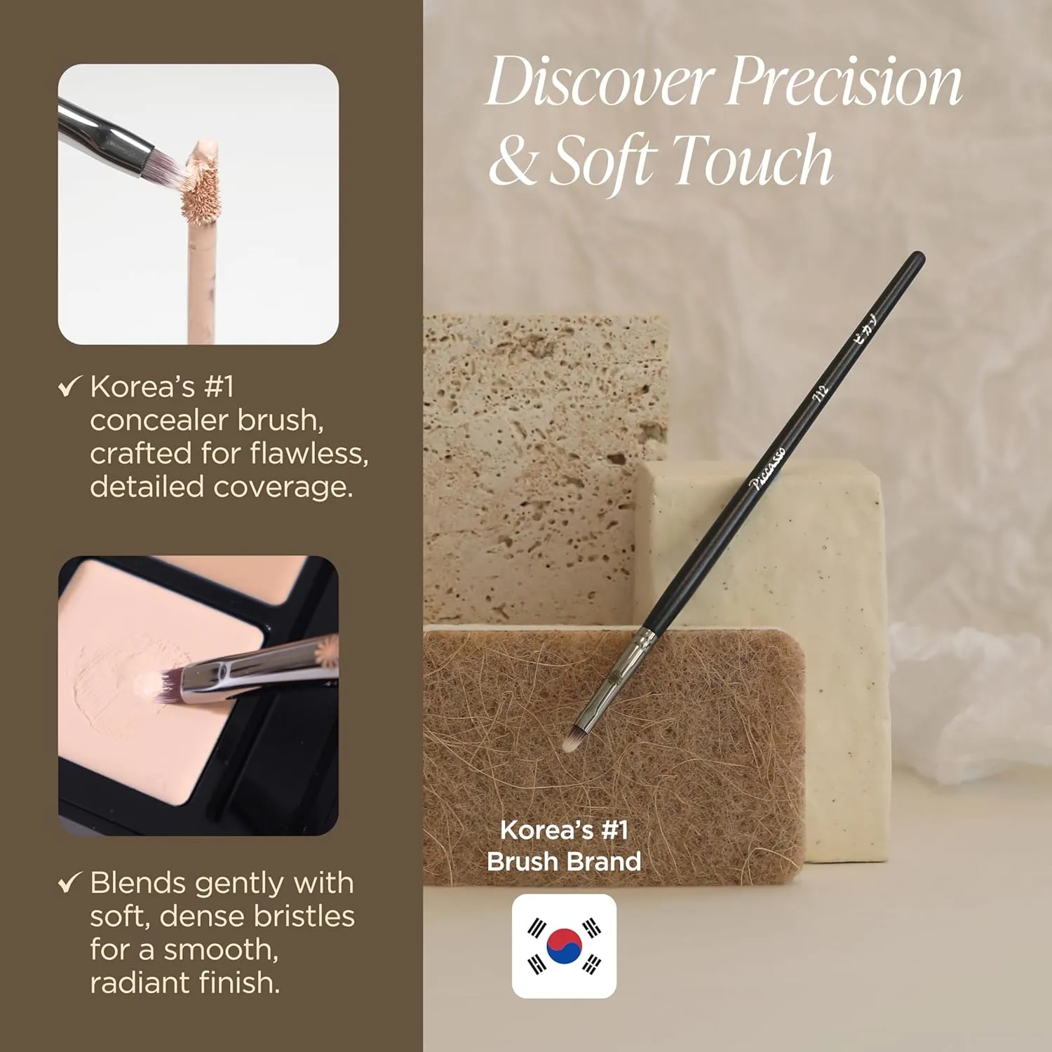 Brush 712 Concealer Brush – Precision Brush for Spot Coverage and Delicate Areas, Ideal for Under-Eye and Around Lips, Smooth Application Without Caking, Works with Cream & Liquid Concealers