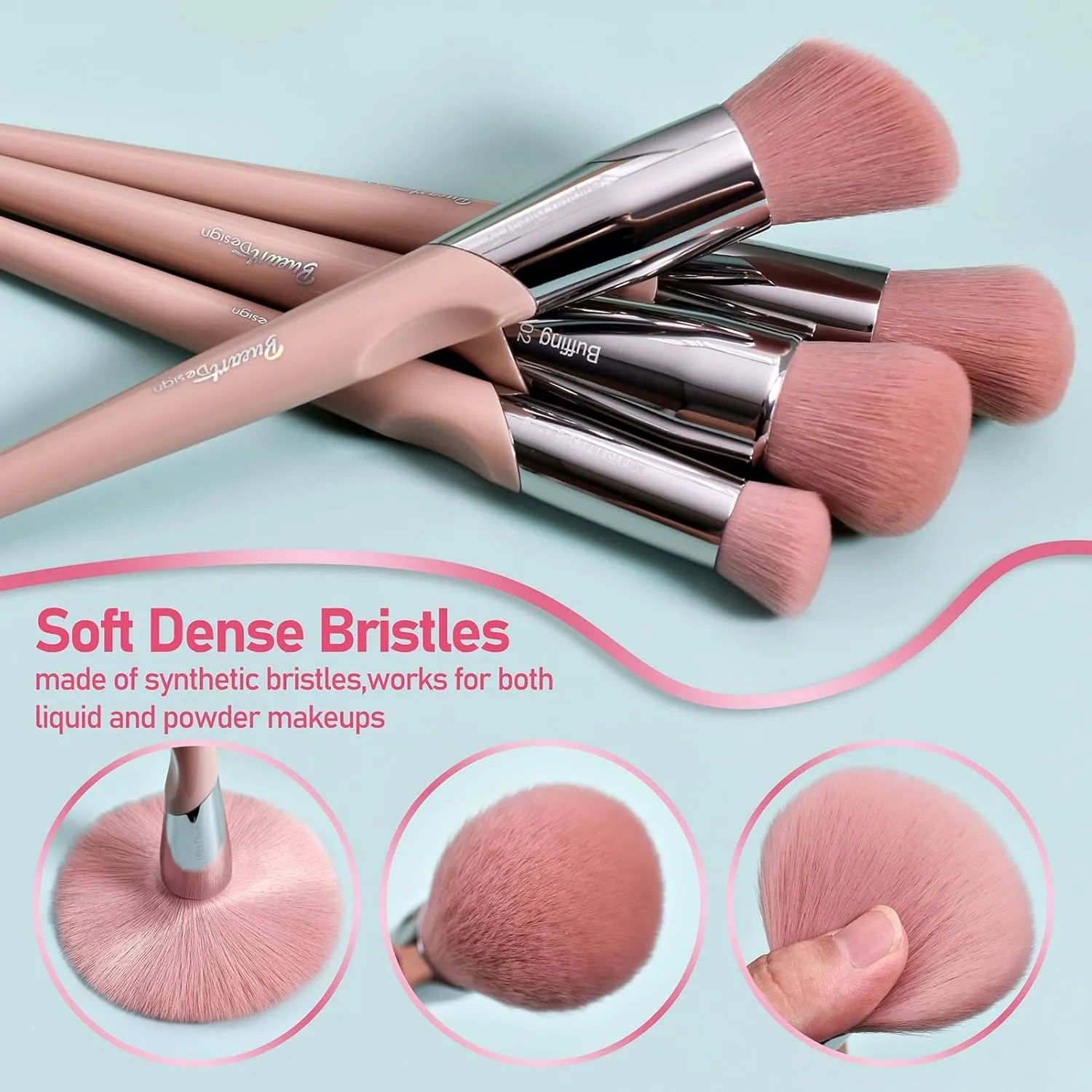 Bueart design 16Pcs ULTRA SOFT Labeled Best Makeup Brushes set with Travel Holder case face Contour Foundation brushes (16Pcs Elegant Pink Holder)