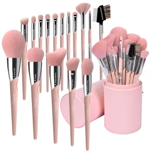 Bueart design 16Pcs ULTRA SOFT Labeled Best Makeup Brushes set with Travel Holder case face Contour Foundation brushes (16Pcs Elegant Pink Holder)