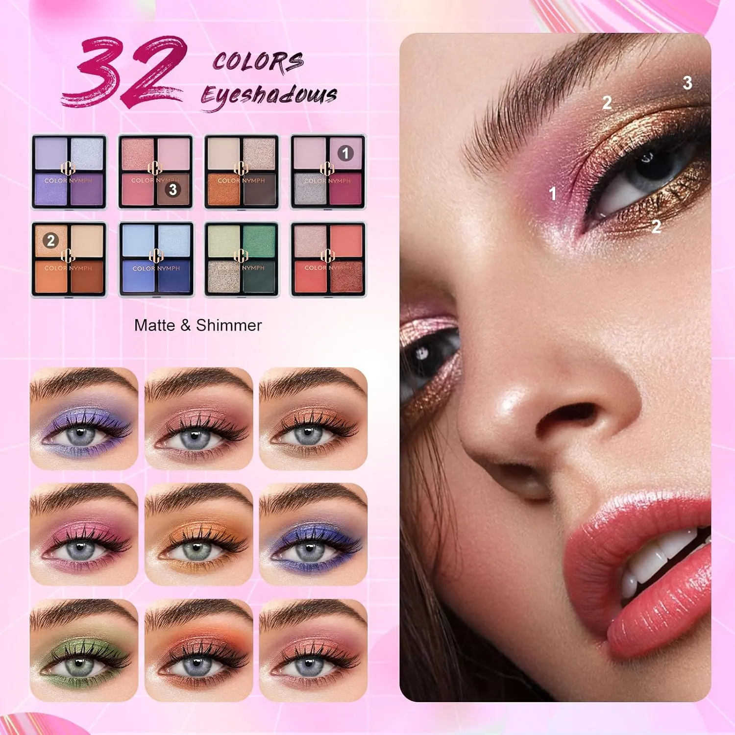 Color Nymph Beginners Makeup Kit With Train Case For Teenagers Girls, Full Starter Cosmetics Set Included 32 Colors Eyeshadow, Bronzer, Contour Powder, Blush, Highlighter, Lip Gloss (Black)