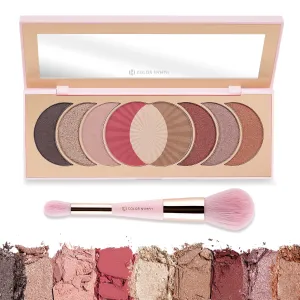 Color Nymph Blush Bronzer Highlighter Palette丨9 Colors Shimmer Eyeshadow Makeup Palettes, High-Pigment Travel Makeup Pallet with Mirror Brush, Cruelty-free & Talc-free