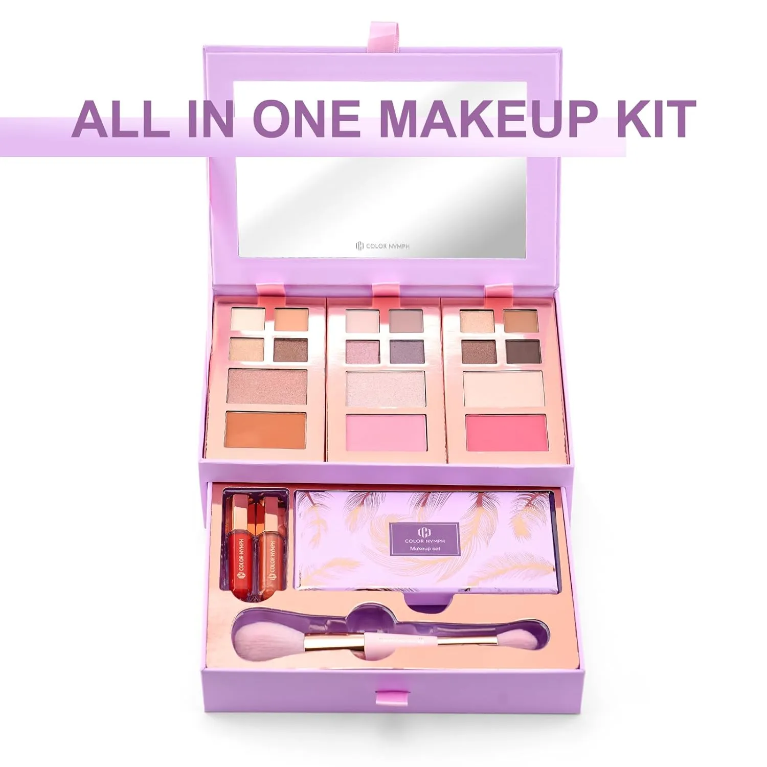 Color Nymph Complete Makeup Kit - 2025 Trendy Colors, Cruelty-Free, Perfect for Daily, Festival, Party, & Professional Looks, with Detachable Jewelry Storage, Ideal Teen & Young Adult Gift (Purple)