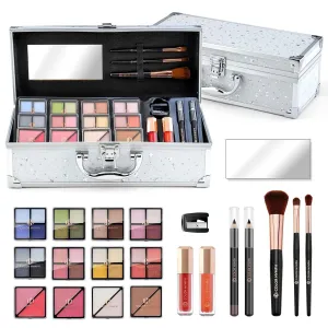 Color Nymph Girls Makeup Kit For Teens Girls With Train Case, Full Starter Cosmetics Makeup Set Included 32 Colors Eyeshadow, Bronzer, Contour Powder, Blush, Highlighter, Lip Gloss (White)