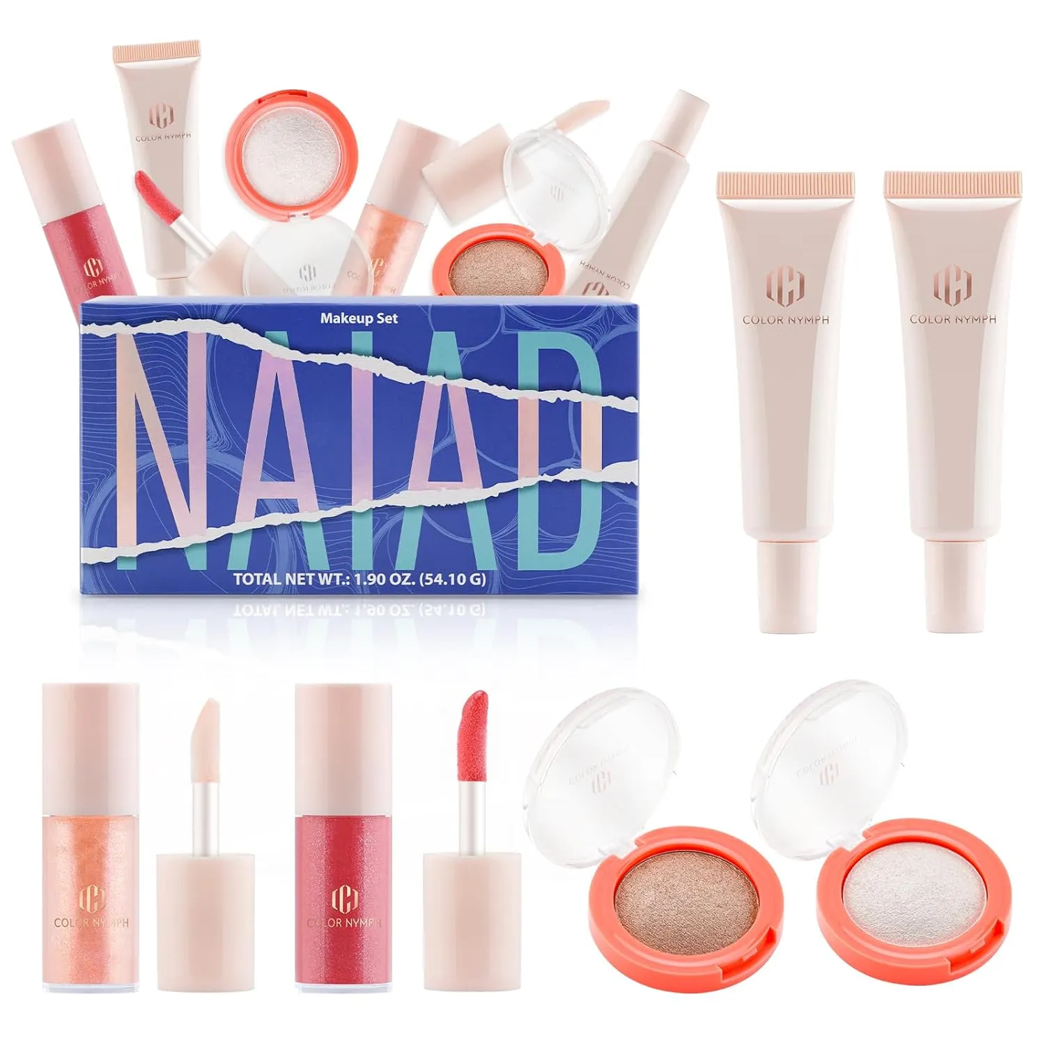 Color Nymph Makeup Sets for Girls & Women, Cosmetic Kits with Cream Eyeshadow Highlight Contour Lip Gloss, Body & Face Liquid Contour Shimmer Highlighter, 6Pcs Makeup Gifts for Women