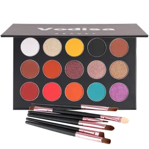 Colorful Eyeshadow Palette Matte Shimmer High Pigmented Eyeshadow Pallet 15 Colors Makeup Nudes Natural Long Lasting Waterproof Eye Shadow with Make Up Brushes Set (Black)