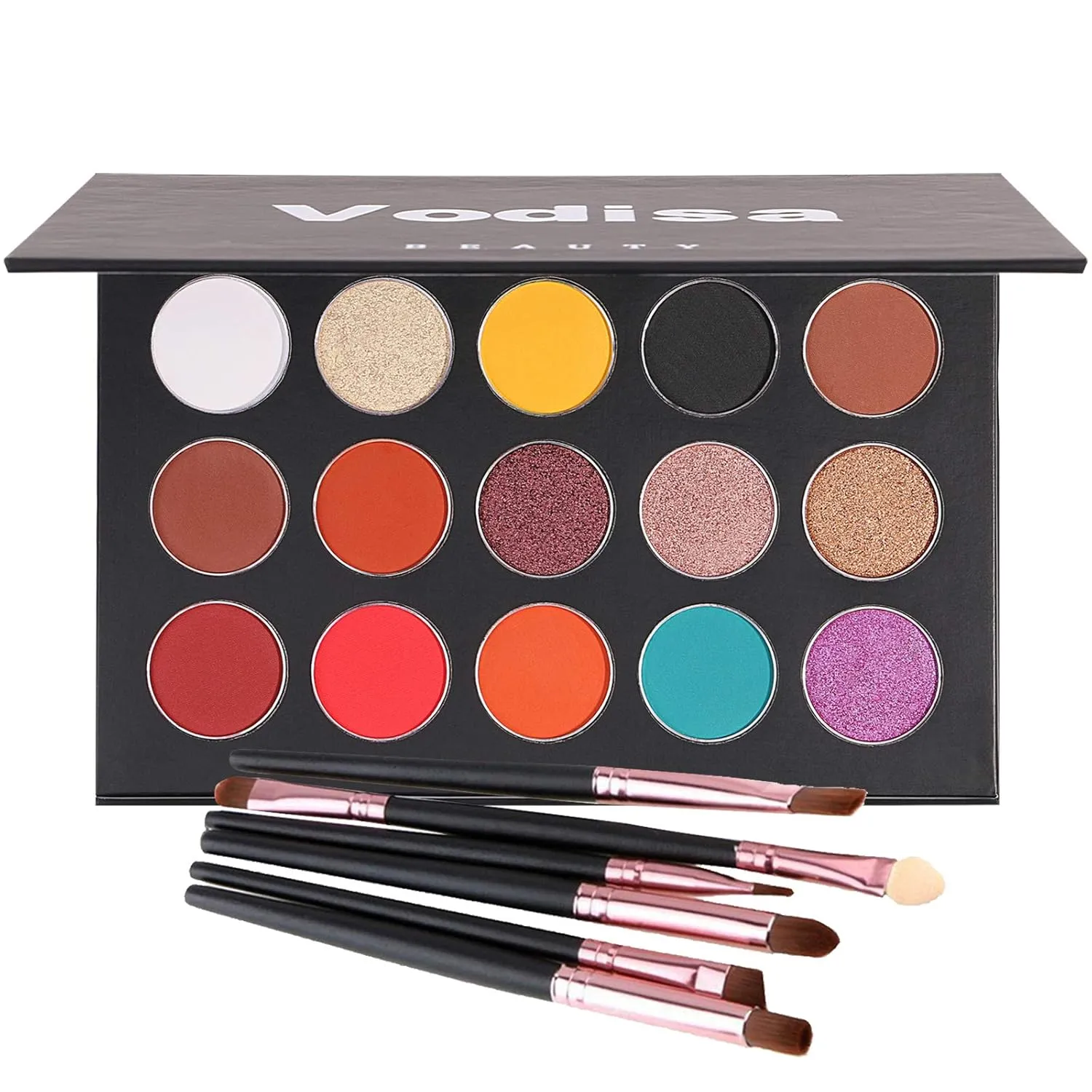 Colorful Eyeshadow Palette Matte Shimmer High Pigmented Eyeshadow Pallet 15 Colors Makeup Nudes Natural Long Lasting Waterproof Eye Shadow with Make Up Brushes Set (Black)
