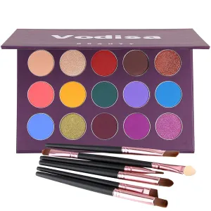 Colorful Eyeshadow Palette Matte Shimmer High Pigmented Eyeshadow Pallet 15 Colors Professional Makeup Nudes Warm Natural Long Lasting Waterproof Eye Shadow with Make Up Brushes Set (Purple)