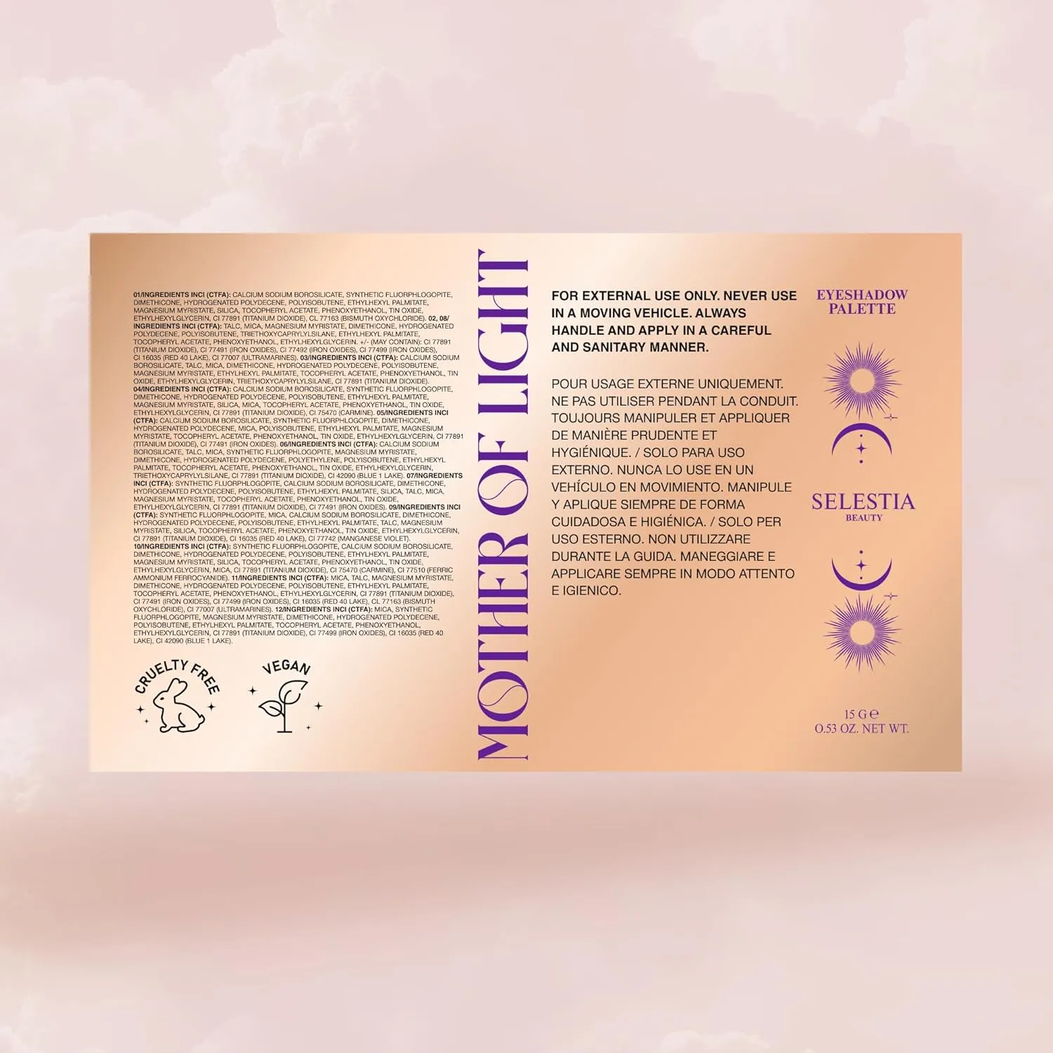 Colorful Eyeshadow Palette Mother of Lights – 12 High Pigment, Blendable Shades – Long-Lasting & Smudge-Proof – Matte, Satin, Shimmer & Glitter Finishes – 0.47 oz