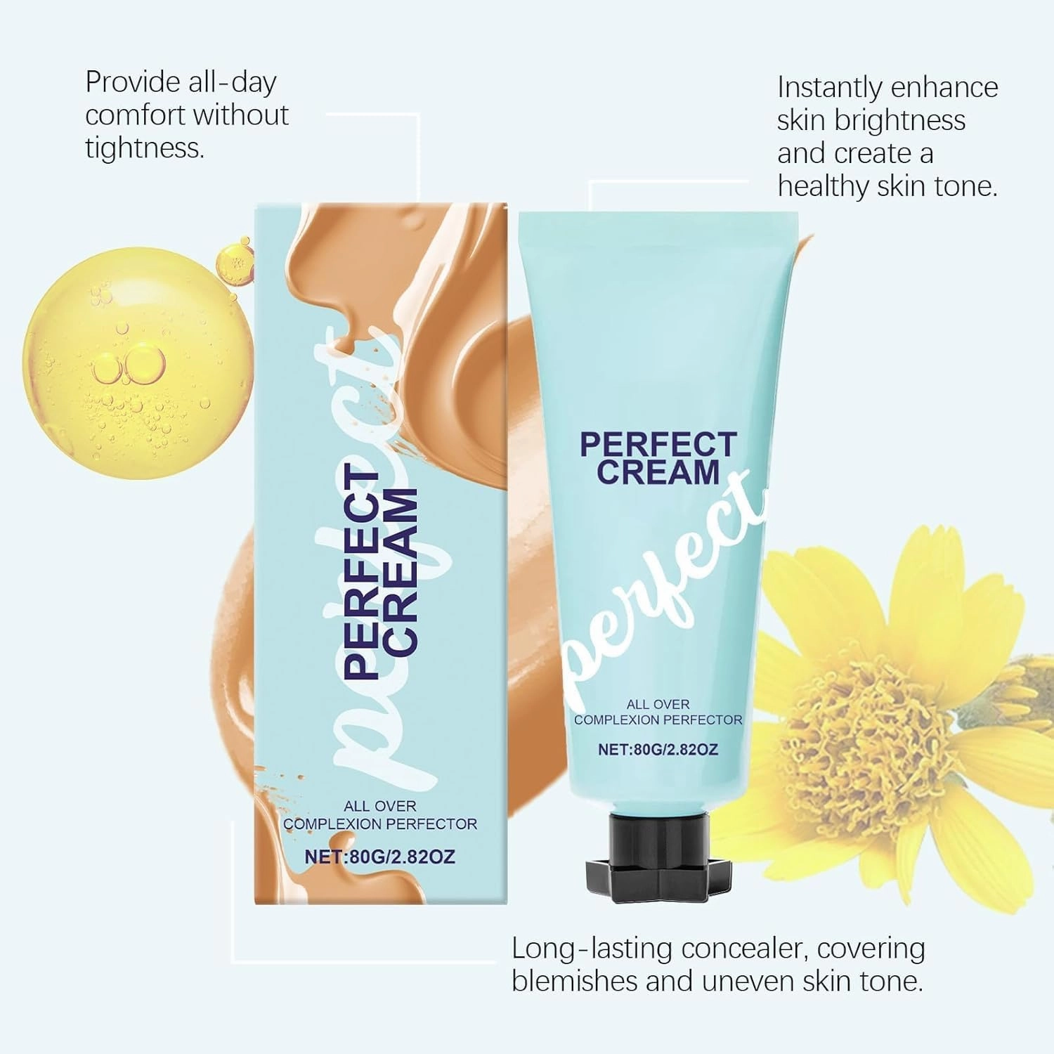 Concealer Cream All-Over Complexion Perfector,Long-Lasting CC Cream Foundation,Body Coverage Perfector,Waterproof Transfer-Resistant Skin Tint